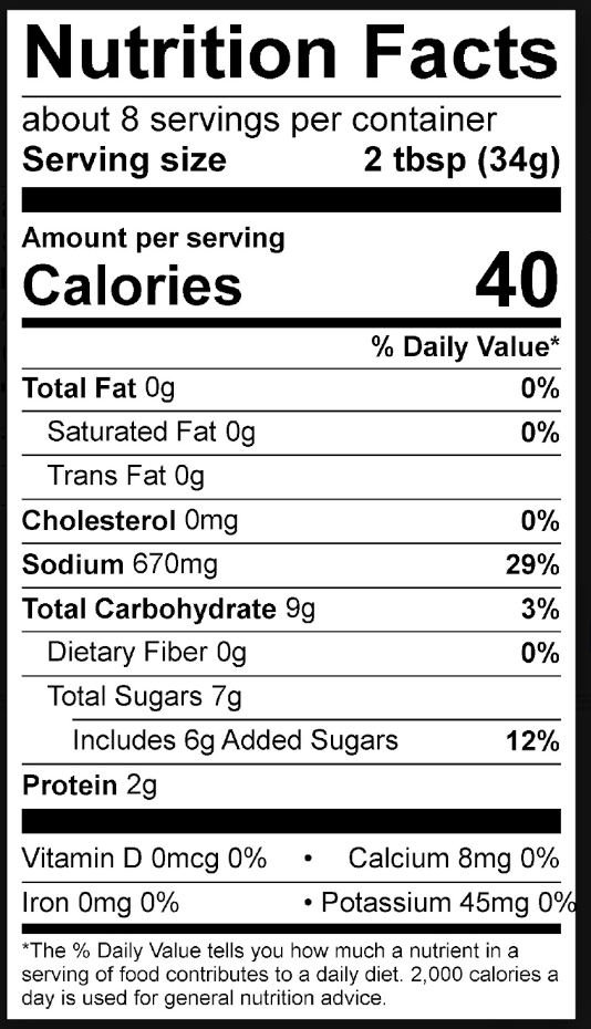 Lemongrass Nuoc Cham Nutrition Information